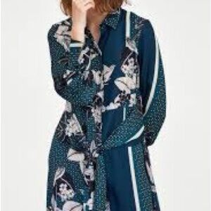 Zara Floral Teal Long-Sleeve Dress